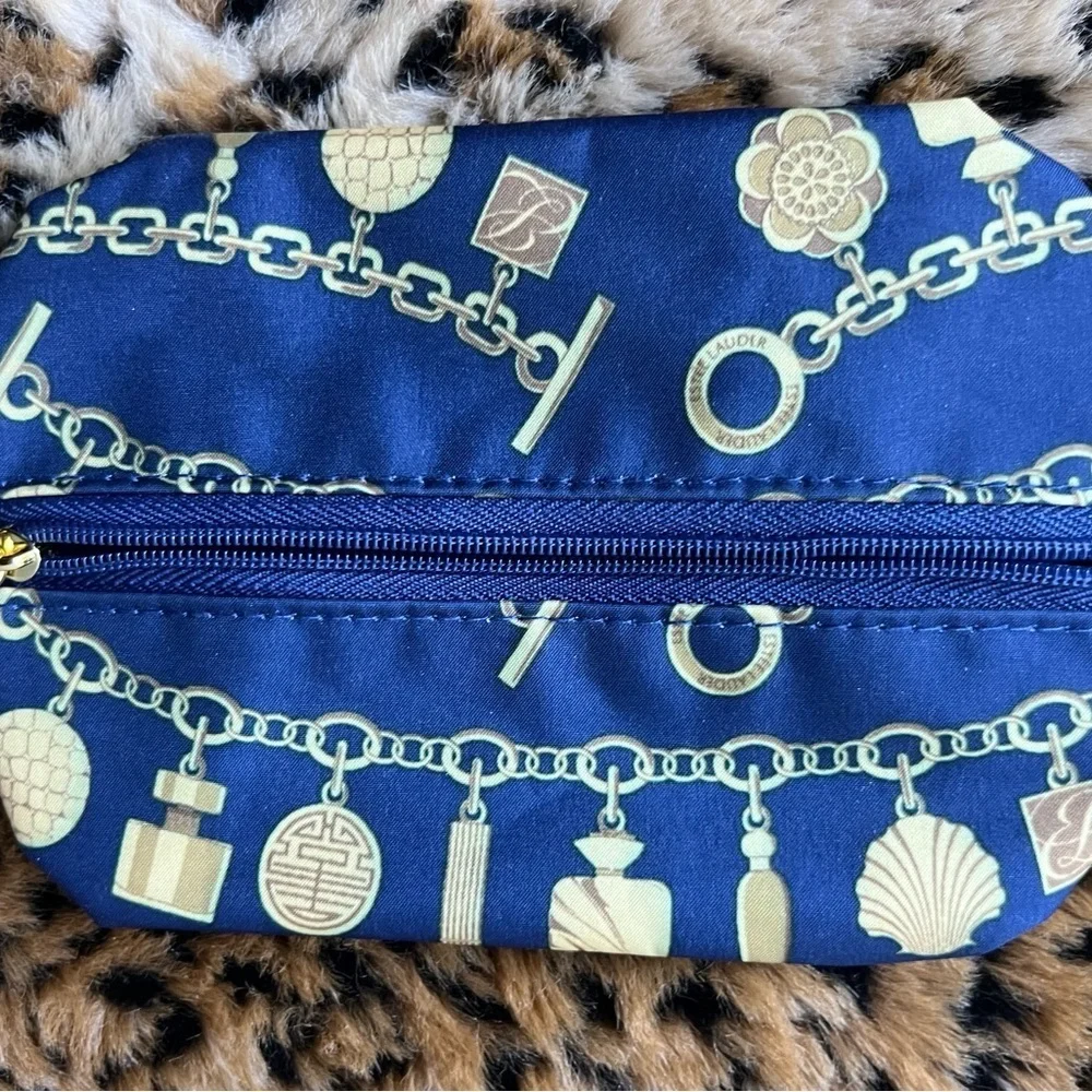 Estee Lauder Navy Blue Gold Charm Print Zippered Cosmetic Pouch